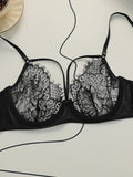 Sexy lace Lingerie ultra-thin semi transparent erotic women's bra French retro underwear black brassere MR2986
