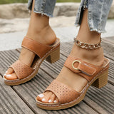 Hook Loop Thick High Heel Sandals Women Hollow Out Summer Beach Sandles Woman Plus Size Anti-Slip Platform Sandalias De Mujer