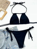 2025 Sexy Tie Side Strappy Halter Bikini Female Swimsuit Women Swimwear Two-pieces Bikini set Hollow out Bathing Suit Swim Lady