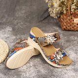 2026 Summer Women's Leopard Print Wedge Sandals Open Toe Slippers Plus Size 44 Comfortable Thick Sole