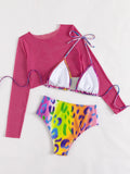 3 Pieces Leopard High Waist Bikini Triangle Swimsuit Top Halter Swimwear Women 2026 Bathing Swimming Suit Female Beachwear