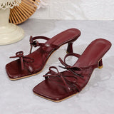 Zoki Elegant Bowknot High Heels Sandals Women Square Toe Design Thin Heels Slippers Woman Fashion Slip On Party Shoes Female