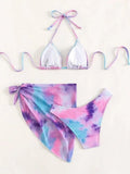 With Mesh Skirt Sarong Tie Dye Micro Bikini Women Swimsuit Female Swimwear Three Pieces Bikini Set Bathing Suit Swim Beachwear
