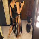 3 Colors Hollow Out Fringe Tassel Knitted Crochet Tunic Beach Cover Up Cover-ups Beach Dress Beach Wear Beachwear Female V3847