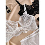MOYISU White See-through Lace Big Breasts Small Bra Underwear Ultra Thin Set Sexy Pure Desire Underwear Underwear Underwear Set
