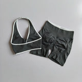2pcs Women's Seamless Push-up Sports Vest Bra Set with High Elastic Hip Lifting Shorts for Running Aerobics Yoga