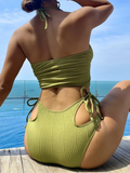 2026 Sexy High Wasited Swimsuit Women Solid Bikini Hollow Out Cross Swimwear Female Bathers Bathing Swimming Swim Suit Beachwear