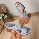 Lightweight High-Heeled Sandals Women Plus Size 43 Hollow Out Thick Heel Slippers Woman Summer Slip On Platform Sandles Female