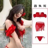 New High-end and Sexy European and American Retro Red Bikini Split Swimsuit for Women with Chest Pads, Pure Desire