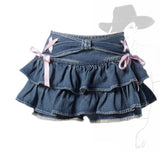 Sweet Kawaii Bow Vintage Denim Skirt Women New Fashion Summer A Line Gothic Mini Skirts American Retro Streetwear Y2k Clothes