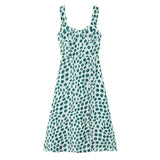 French Style Low-cut Polka Dot Print Camisole Dress For Women Sexy Side Slit Waist-cinching Mid-length Beach Dress Charming WYLB