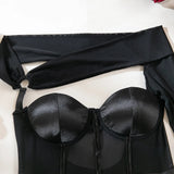 Toucheart Sexy Lingerie One-shoulder Sleeve Body Shaping Jumpsuit Women Push-up Chest Cotton Splicing Mesh Perspective Underwear