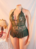 Adult Sexy Lace Teddy Bodysuit For Women Deep V Neck Open Back Halter Design Romantic Hot Women's Lingerie Babydoll Sleepwear