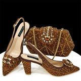Doershow beautiful Italian Shoes And Bag Sets For Evening Party With Stones Italian Leather Handbags Match Bags! 1-30