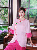 New Chinese style pajamas with breast pads, simulated silk, ice silk home wear, satin jacquard pajamas set