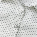 Women Button Down Slim Fit Striped Shirt Fashionable Summer Short Sleeve Turn Down Collar Tops for Casual Daily Wear