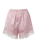 Summer Women’s Satin Lace Hem Shorts Elastic Waist Loose Fit Wide Leg Short Pants Casual Lounge Bottoms Solid Color