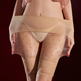 Polka Dot Fake Two-Piece Lace Long Pantyhose Aurora Glossy Open Crotch Two-Tone Spliced Sexy Pantyhose Solid Color Elegant 8WS3