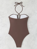 2026 Halter Swimsuit One Piece Solid Hollow Swimwear Women Sexy Bathers Bathing Swimming Swim Suit Female Beachwear