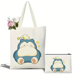Pokemon Canvas Bags Snorlax Printed cartoon Figures Shopping Tote Bags New Commuter Simple Versatile Storage Bag Girls Boys Gift