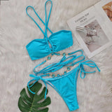 DEKA Brazilian Diamond Bikini Set Women Halter Blue Swimwear Female Swimsuit Bandage Bikini Set  Bathing Suit Swim Beach Wear