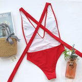 Sexy Red One Piece Swimsuit 2026 Women Push Up Lace Up Bandage Bodysuit Brazilian Deep V Neck Backless Bathing Suit Swimwear