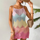 2025 New Colorful Hollow Out Crochet Knitted Tunic Beach Cover Up Cover-ups Beach Dress Beach Wear Beachwear Female Women K6522