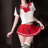 Japanese Korean Style Student Uniform Cosplay Costume Women Sexy Lingerie Tops and Pleated Skirt Sets Role Play Costume