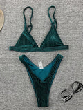Ribbed Metallic Velvet Bikini Women Swimsuit Female Thong Swimwear Two Pieces Bikini Set High Cut Bathing Suit Swim Beachwear