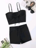 2026 Leaf Batch Swimsuit Women High Waist Bikini Set Drawstring Swimwear Female Padded Bathing Suit Swimming Beachwear Summer