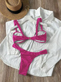 Sexy Metal Shell Ornament Bikini Set 2026 Women Hot Pink Pleate Push Up Bra Thong Swimsuit Summer Bathing Suit Micro Swimwear