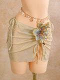 Sexy Beige 3D Flowers Embroidered Bikini Set 2026 Women Drawstring Cover Up 3 Piece Swimsuit Beach Bathing Suit Holiday Swimwear
