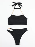 DEKA Women Push Up Metal Chain Neck Bikini Set Shoulder Straps High Waist Bottom Swimwear Women Swimming Beach Bathing Suit