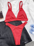 Ribbed Triangle High Cut Bikini Women Swimsuit Female Thong Swimwear Two Pieces Bikini Set Rings Bather Bathing Suit Swim Lady