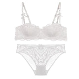 French Girl Lingerie Red Thin Hollowed Half Cup Bra Set  Sexy Tushy Xmas Gift Her Desire Temptation Lace Hip Out Holiday Season