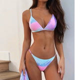 With Mesh Skirt Sarong Tie Dye Micro Bikini Women Swimsuit Female Swimwear Three Pieces Bikini Set Bathing Suit Swim Beachwear