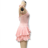 Hot Girl Slim Halter Neck Mini Dress Solid Color V-neck Single-breasted Layered Ruffles Bodycon Short Dresses Fashion Female New