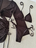 4 Pieces Halter String Bikinis 2026 Tops & Skirt Solid Swimwear Female Sexy Swimsuit Women Bathers Bathing Swimming Swim Suit