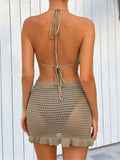Sexy Halter Hollow Out Beach Skirt Bikini Female Swimsuit Women Swimwear Two-pieces Bikini set Bather Bathing Suit Swim K6782