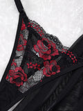 Lady's Sexy Lace Black Strapless Nightgown, Transparent Lace Nightgown, Floral Pattern with Strapless Transparent ZA825133