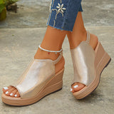 2025 New Gold Wegdes Sandals Women Summer Plus Size Chunky Platform Sandles Woman Elastic Back Strap High Heel Sandalias Mujer