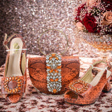 Doershow African fashion Italian Shoes And Bag Sets For Evening Party With Stones ORANGE Italian Handbags Match Bags! Hgv1-5