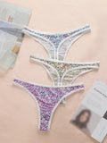 3-piece set of multi-color thongs for women sexy low waist, seamless hollow out, easy to wash and dry breathable underwear C909