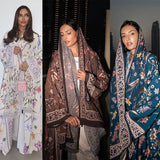 Modest Abaya Printed Open Abaya Lightweight Long Sleeve Abaya Two Piece Headscarf Kaftan Dubai Muslim Set Women Hijab Gown
