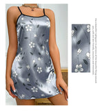 Women's Sleepwear Summer Floral Print Satin Nightgown Casual Sleeveless Backless Slip Night Dress Sexy Nightdress Home Clothes