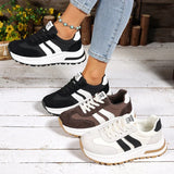 Fashion Stripe Thick Bottom Sneakers Women 2026 Autumn Platform Lace Up Sport Shoes Woman Anti Slip Thick Sole Running Shoes