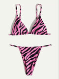 Women's Zebra Stripe Print Bikini Set Casual Sexy Backless Tie Swimwear Top Beach Vacation Two-Piece Swimsuit
