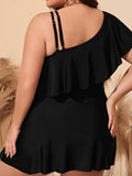 VigoJany 2026 Black Tankini Swimwear Women Plus Size Two Pieces Swimsuit Ladies Big One Shoulder Ruffle Tankini Bathing Suit