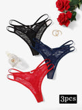 3 Pcs Multi-color Sexy Lace Thong Solid Color Underwear Seasonal thong for women clothing Spring/summer New Product C937-1