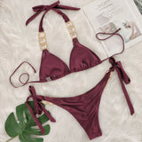 Halter Scrunch Butt Rhintstone Diamond Bikini Women Swimsuit Female Swimwear Two Pieces Bikini Set Brazilian Bathing Suit Swim